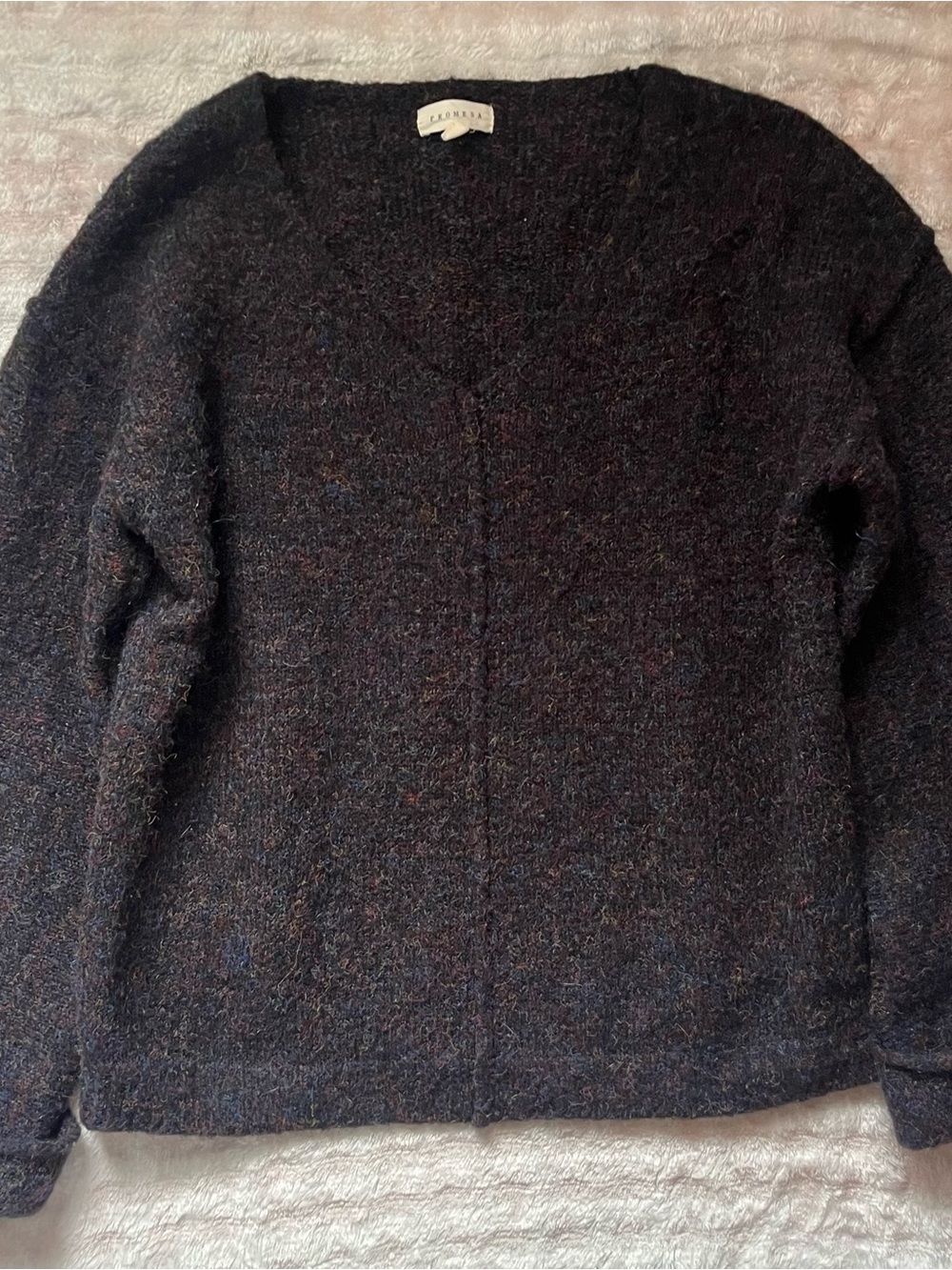 Promesa women’s V-Neck Wool Blend oversized Sweater in Dark Heather hippie indie